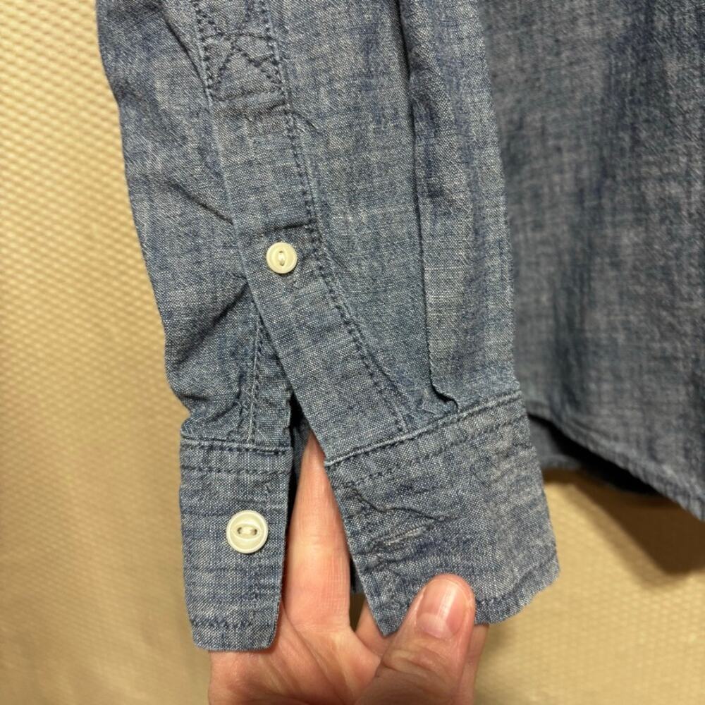 True Craft Mens Medium Blue Chambray Long Sleeve Button Down Shirt Casual Pocket - Picture 2 of 7